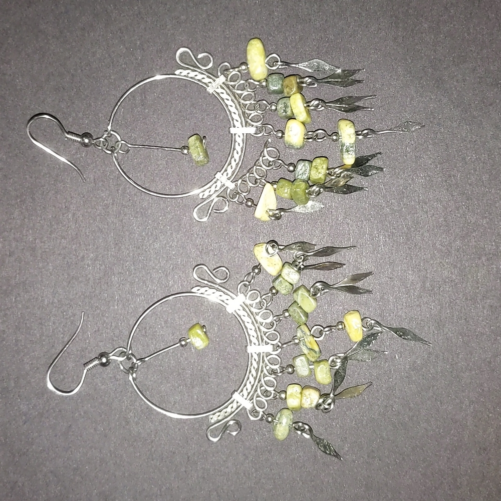 Dangly Jade Stone Hoop Earrings